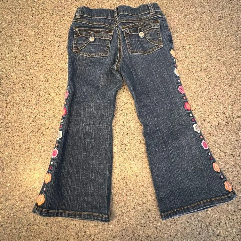 GYMBOREE Vintage Girls Bootcut Flare Jeans Floral Embroidered 2006